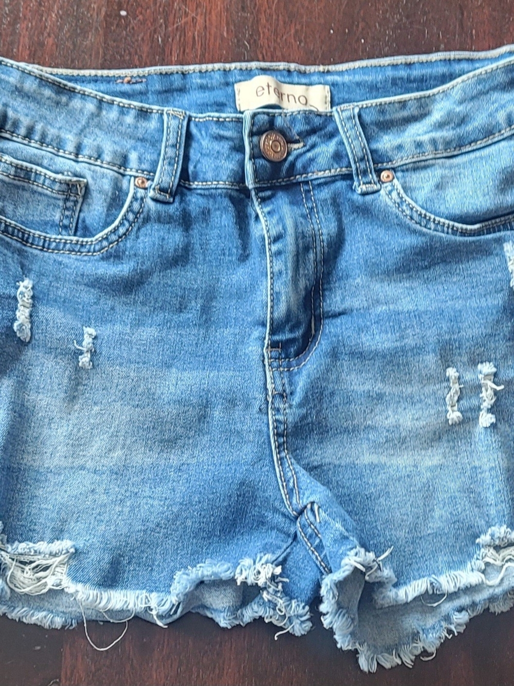 Women's Blue Distressed Denim Shorts with Frayed Hem